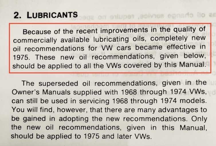 Bentley Type 2 VW Bus Oil Recommendations